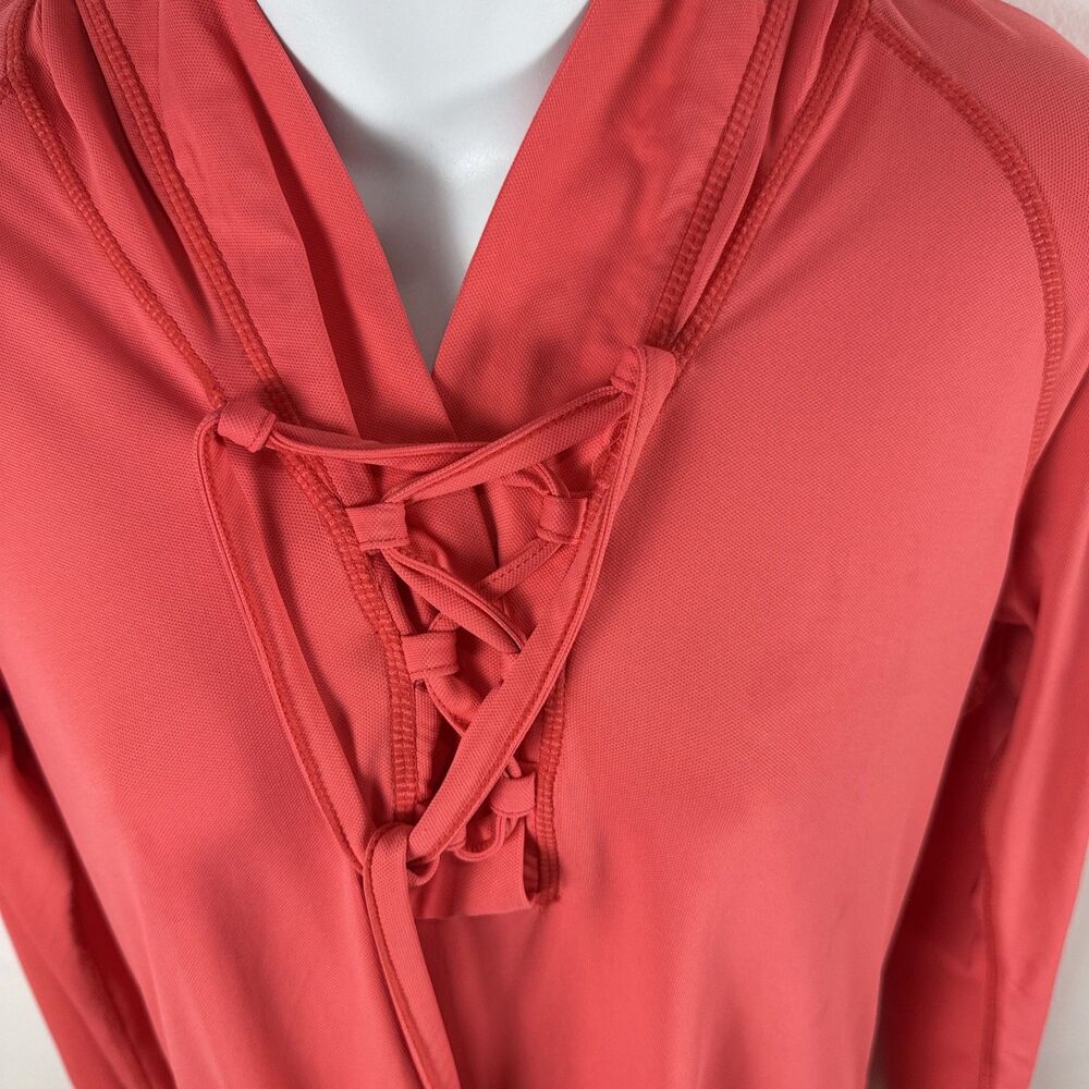 UV Skinz Hooded Swim Shirt M Medium Coral Pink Lace Up UPF 50+ Sun Water Jacket - Picture 2 of 8